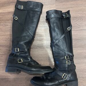 Black Combat Moto Boots with Buckle Straps